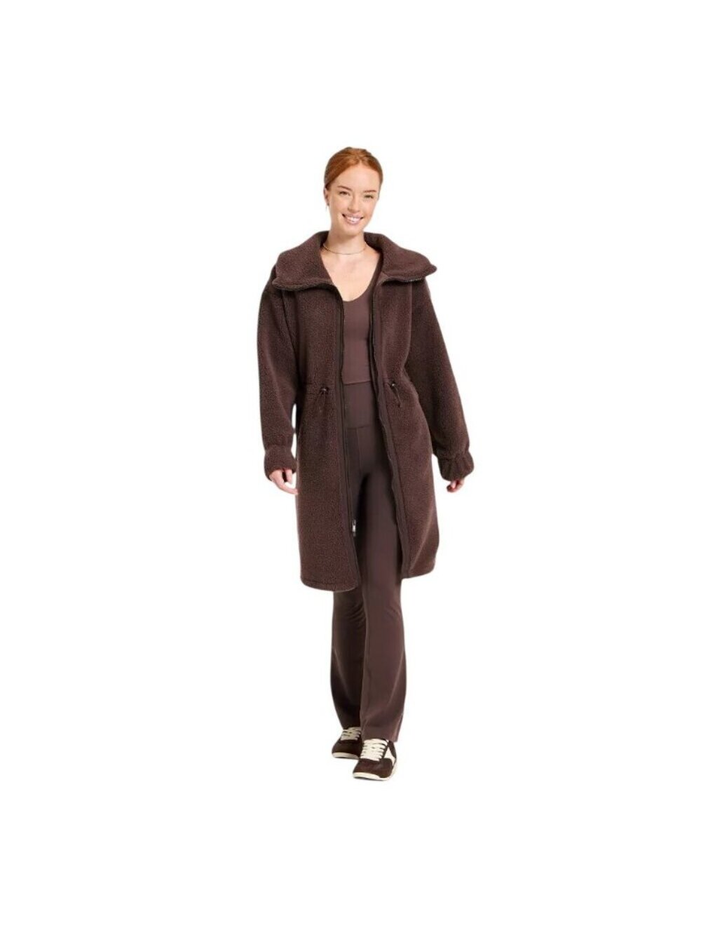 NEW All In Motion High-Pile Fleece Full-Zip Drawstring Jacket Coat Brown 2XL - Picture 2 of 12